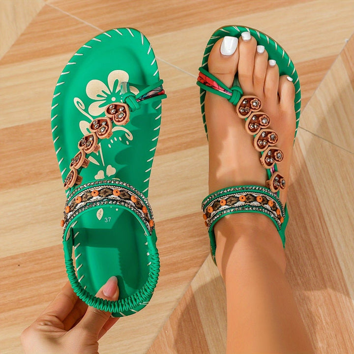 Women Orthopedic Beaded Ankle-Strap Flat Sandals