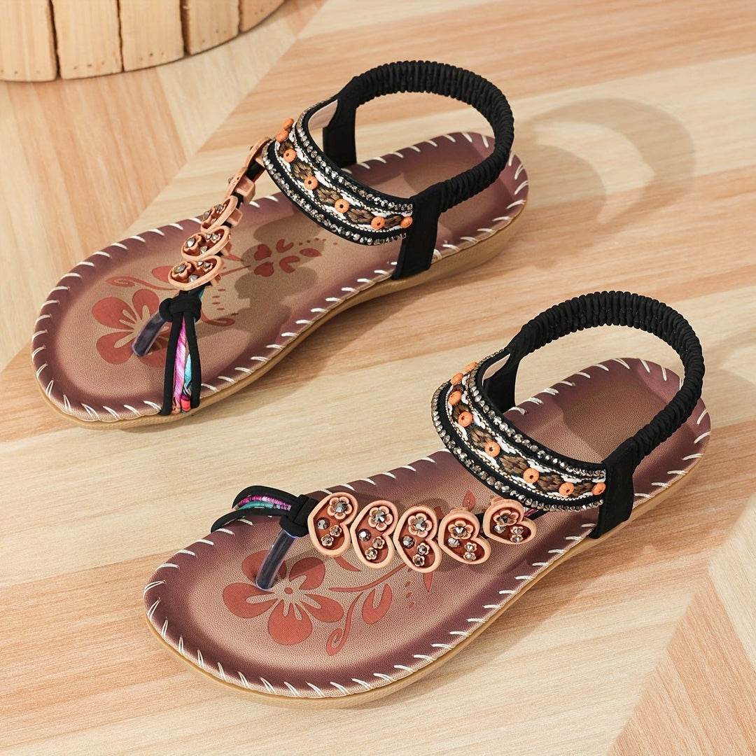 Women Orthopedic Beaded Ankle-Strap Flat Sandals