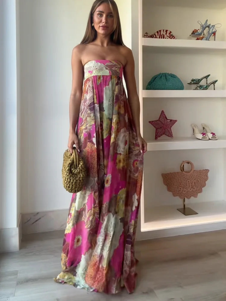Anna | Women's Strapless Floral Maxi Wedding Guest Dress