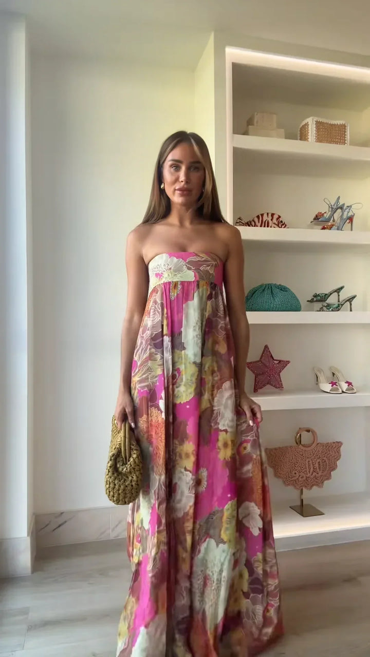 Anna | Women's Strapless Floral Maxi Wedding Guest Dress